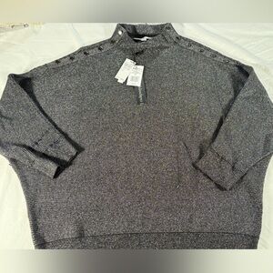 Catherine Malandrino Gray Glitter Button-Shoulder Turtleneck Sweater